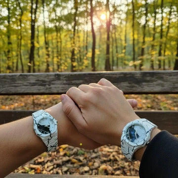 Couple Tiger Aura Watches Black White Plastic Strap Pack of 2